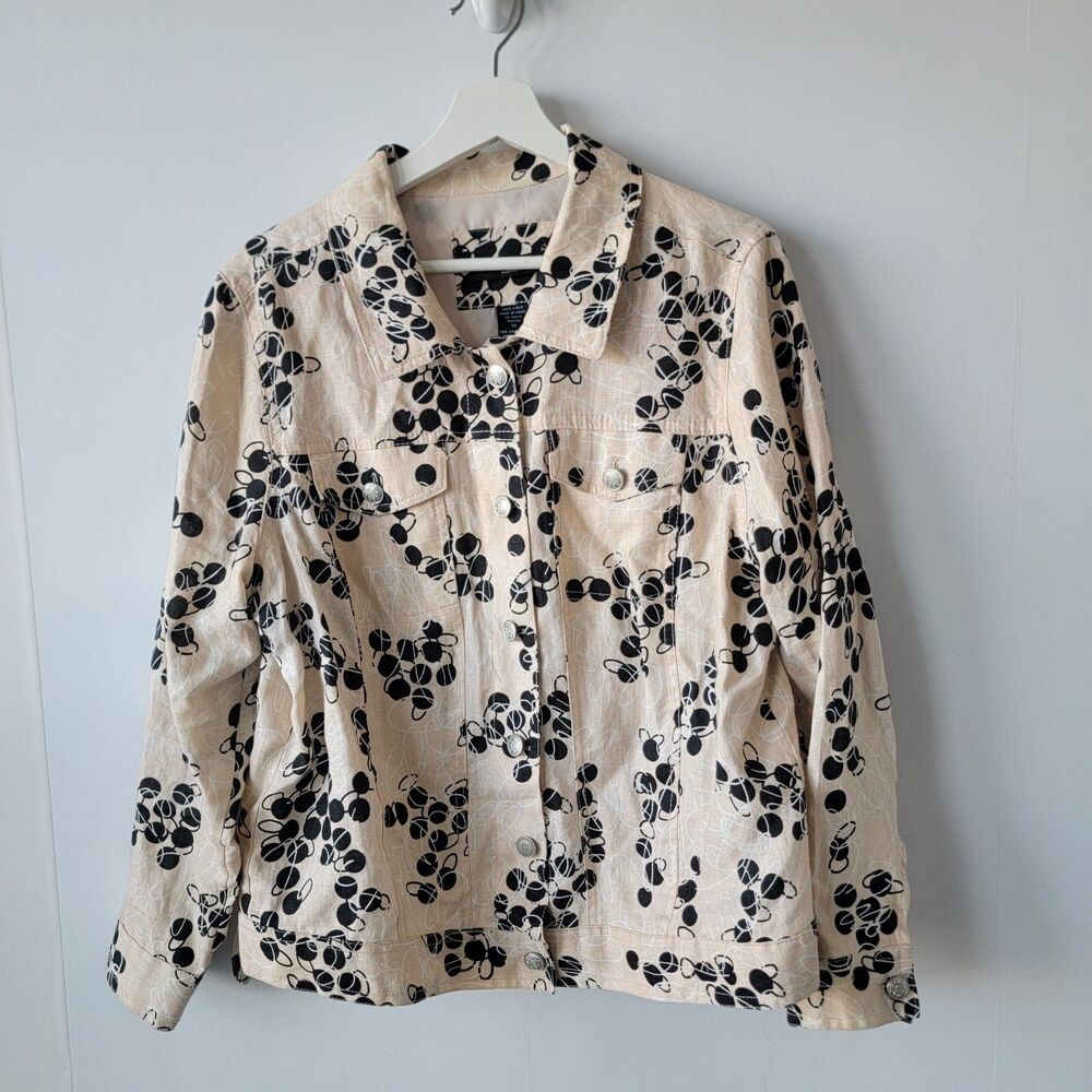 ST TROPEZ WEST Womans 100% Linen Jacket size 1X Button Down Floral‎